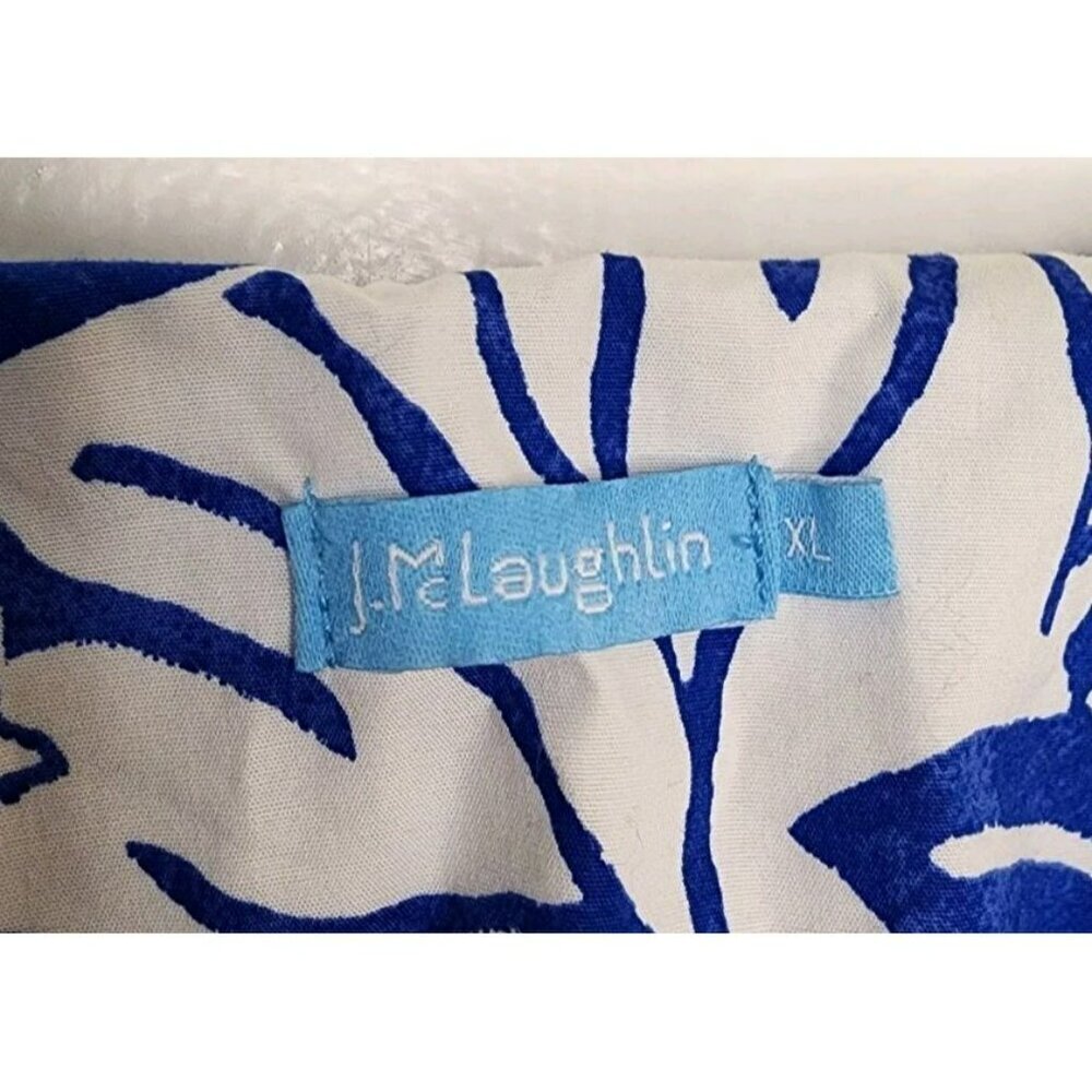 J McLaughlin Size XL Evalyn Shirt Dress Garden Walk Blue White Floral Hawaiian - Picture 3 of 7